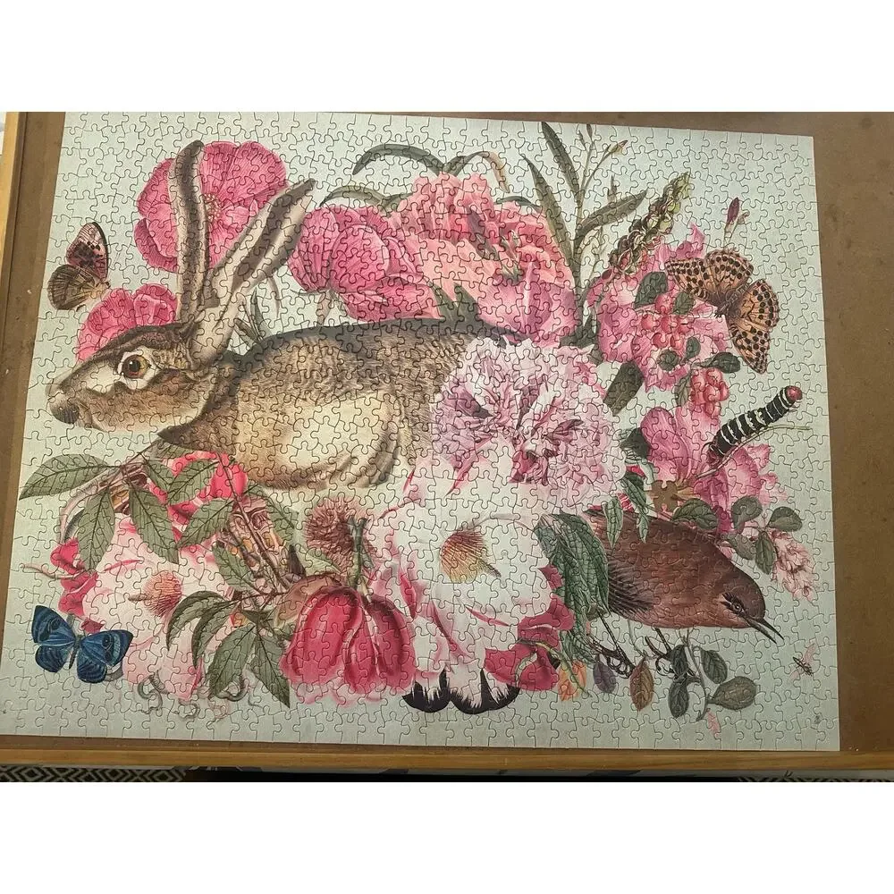 Society6 Bunny Pink Flowers Puzzle 1000 Pieces COMPLETE Society 6